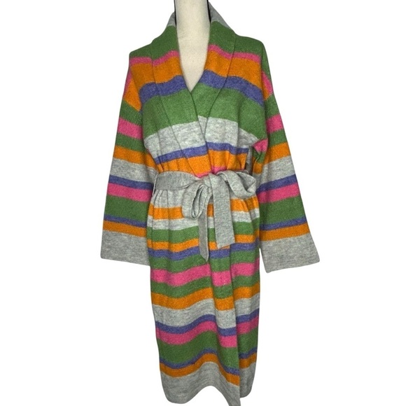 Stitches & Stripes Ultra Soft Multi Colored Striped Duster Cardigan Waist tie - Picture 2 of 16